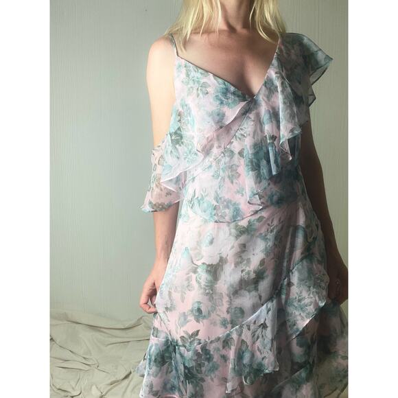 KEEPSAKE Sweet Love Chiffon Ruffle Asymmetrical Midi Dress US MEDIUM NWT - Picture 5 of 16